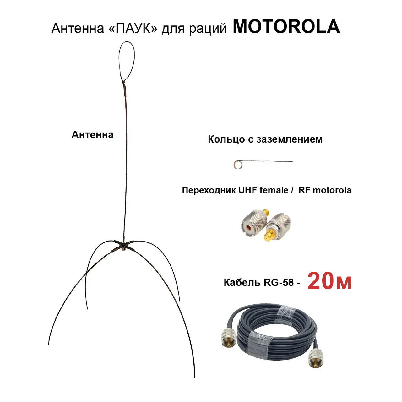 20 dp Антена «Павук» VHF/UHF антена для рацій Motorola DP (кабель 20м.) - Зображення 1